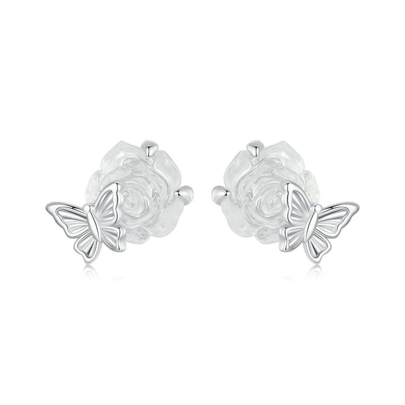 925 Sterling Silver White Gold Plated Resin Earrings 8x10mm for Women
