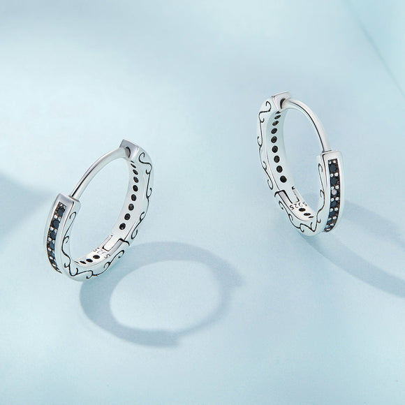 925 Sterling Silver Oxidized Pavé CZ Earrings