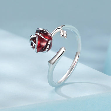 925 Sterling Silver Ring with White Gold Plating, Enamel, Width 0.16cm, Style E for Women - 0