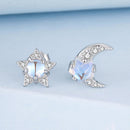925 Sterling Silver White Gold Plated Moonstone & CZ Earrings-2
