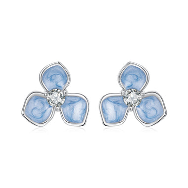 925 Sterling Silver Enamel White Gold Plated CZ Earrings