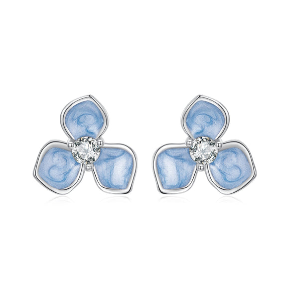 925 Sterling Silver Enamel White Gold Plated CZ Earrings