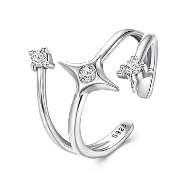925 Sterling Silver Oxidized CZ Ring with Pavé Setting for Women