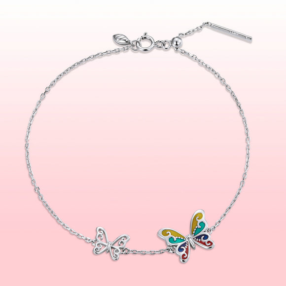 925 Sterling Silver Adjustable Butterfly Enamel Bracelet for Women