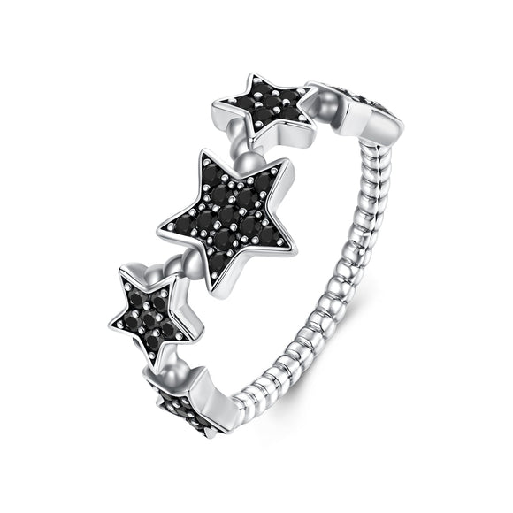 925 Sterling Silver Oxidized Rings with Pavé Setting CZ, Size 6.0 for Women