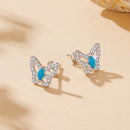 925 Sterling Silver White Gold Plated Earrings with Synthetic Turquoise and CZ-3