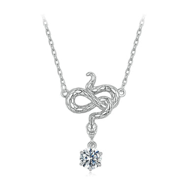 925 Sterling Silver Moissanite 0.50 Carat Necklace with CZ Pavé Setting in White Gold, 40+5cm for Women