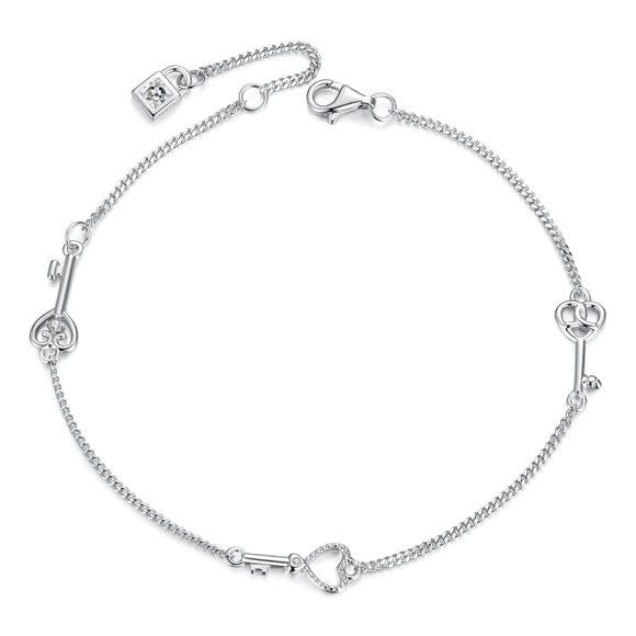 925 Sterling Silver White Gold Plated 21cm Pavé CZ Bracelet for Women