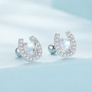 925 Sterling Silver Pavé Setting Moonstone Earrings with CZ and Platinum Plating-3
