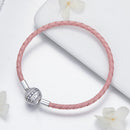 925 Sterling Silver Pavé Setting CZ Bracelet with Genuine Leather for Women-5