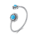 925 Sterling Silver Synthetic Turquoise Ring for Women - Oxidized Silver, Width: 0.12cm, Size: 0.5-0.7cm-1