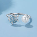 925 Sterling Silver Turtle Ring with Quality Shell Pearl & CZ - Size: nan-3
