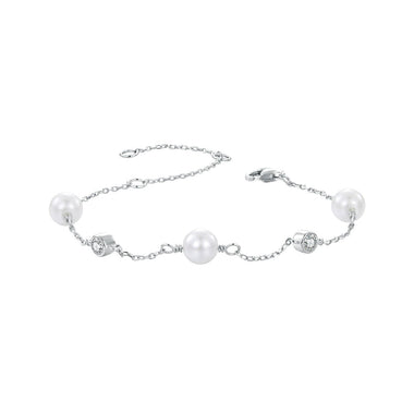 925 Sterling Silver 3mm Moissanite & Shell Pearl Bracelet for Women