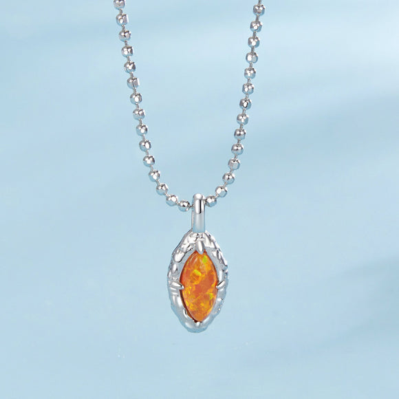 925 Sterling Silver Necklace with Synthetic Opal Pendant, 45cm, Plated White Gold for Women