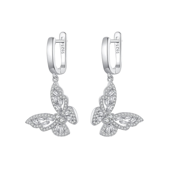 925 Sterling Silver Earrings with Pavé Setting CZ, 37x19mm for Women