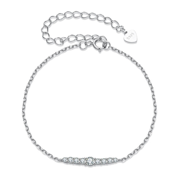 925 Sterling Silver Moissanite Bracelet for Women, Plated White Gold, 15+6cm