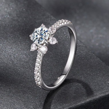 925 Sterling Silver Pavé Moissanite Ring with CZ - Size 6 - 0