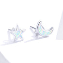 925 Sterling Silver Opal Earrings for Women - Star & Moon Design-2