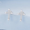 925 Sterling Silver Earrings with Pavé Setting CZ in White Gold Plating - 1.2x0.8cm for Women-3