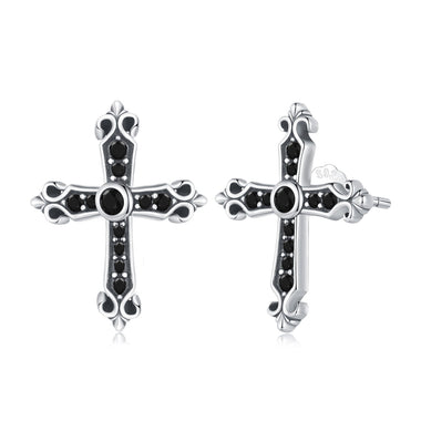 925 Sterling Silver Earrings with Pavé Setting CZ in Oxidized Silver, 15x12mm for Women - 0