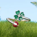 925 Sterling Silver Ladybug Four-leaf Clover Ring for Women-5