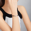 925 Sterling Silver Leather 17cm Bracelet with Oxidized CZ for Women-7