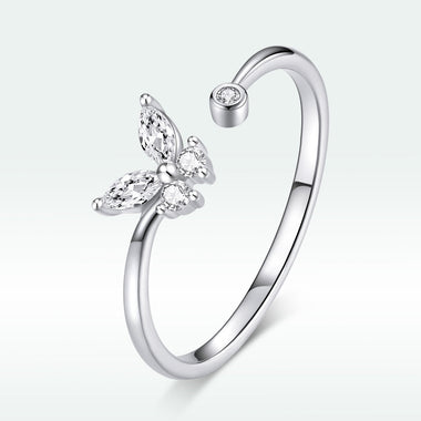 925 Sterling Silver Ring with Pavé Setting CZ, Butterfly Design, 0.6cm for Women - 0