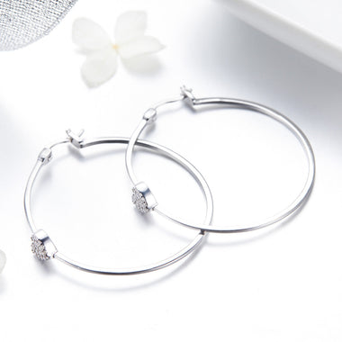 925 Sterling Silver Earrings with CZ, Size 3.8*0.6cm, Women's Jewelry - 0