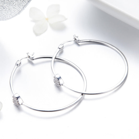 925 Sterling Silver Earrings with CZ, Size 3.8*0.6cm, Women's Jewelry