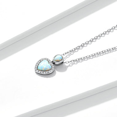 925 Sterling Silver Genuine Translucent Opal Necklace with CZ for Women - 0