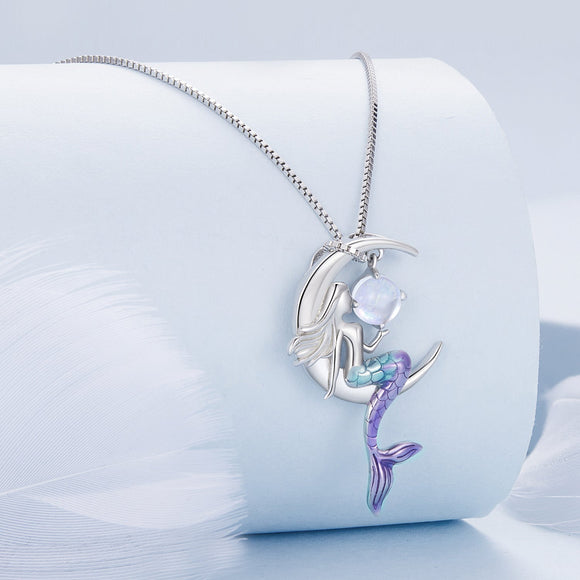 925 Sterling Silver 29x18mm Moonstone Pendant Necklace with Enamel Process