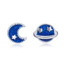 925 Sterling Silver Earrings for Women - Enamel Moon and Sun Design, 0.7x0.6cm, 0.6x0.8cm-1