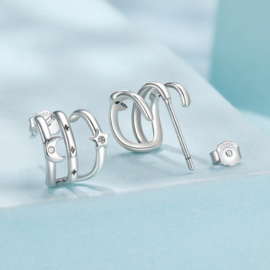 925 Sterling Silver Earrings with Pavé Setting CZ - Oxidized Silver, 1.1cm for Women - 0