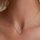 925 Sterling Silver Necklace with Pavé Setting CZ, Length 390+60mm, Pendant Size 8x15mm, for Women-7