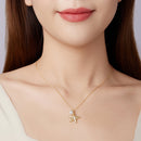 925 Sterling Silver Necklace with Gold Plating, 40+5cm, Featuring Synthetic Pearl & CZ for Women-7