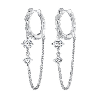 925 Sterling Silver Earrings with Pavé Setting CZ, 34*6mm for Women