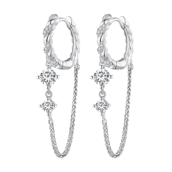 925 Sterling Silver Earrings with Pavé Setting CZ, 34*6mm for Women