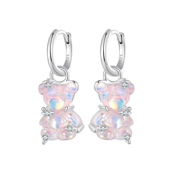 925 Sterling Silver Earrings with Pavé Setting CZ and Resin - 2.8 x 1.1 cm - Women's Fashion