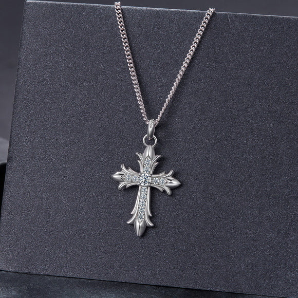 925 Sterling Silver Plated White Gold Moissanite Necklace 40+5cm for Women