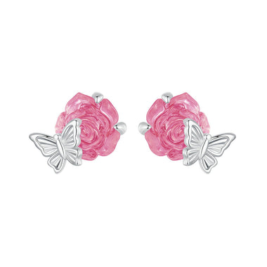 925 Sterling Silver White Gold Plated Resin Earrings 8x10mm for Women - 0