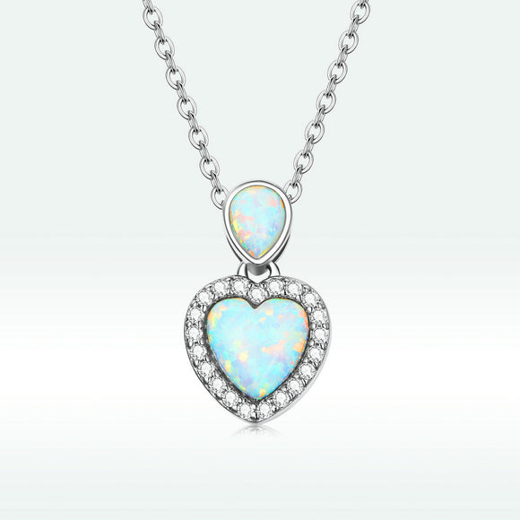 925 Sterling Silver Genuine Translucent Opal Necklace with CZ for Women