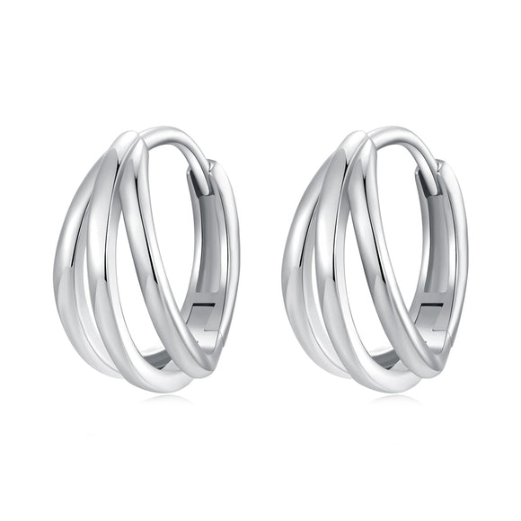 925 Sterling Silver Earrings with White Gold Plating, 1.3*0.6 cm, For Women