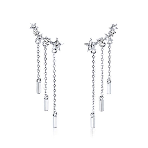 925 Sterling Silver Plated Platinum Pavé Setting CZ Earrings 3.4*0.7cm for Women