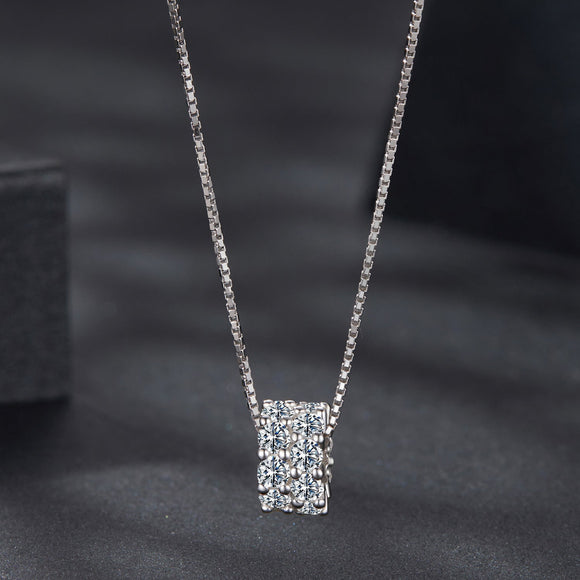 925 Sterling Silver & Moissanite Necklace, 40+5cm Length, White Gold Plated, Women's Jewelry