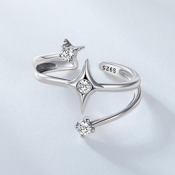925 Sterling Silver Oxidized CZ Ring with Pavé Setting for Women