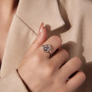 925 Sterling Silver Pavé Setting CZ White Gold Plated Ring with Transparent Glass for Women-7