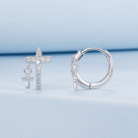 925 Sterling Silver Earrings with Pavé Setting CZ in White Gold, Size 13*8mm for Women