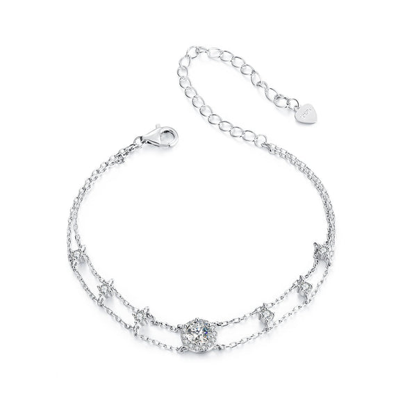 925 Sterling Silver 5.0mm Moissanite Bracelet with CZ and White Gold Plating for Women