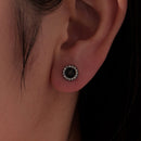 925 Sterling Silver Black Gold Plated Pavé CZ Earrings with Enamel for Women-5