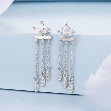 925 Sterling Silver Earrings with White Gold Plating and CZ - 0